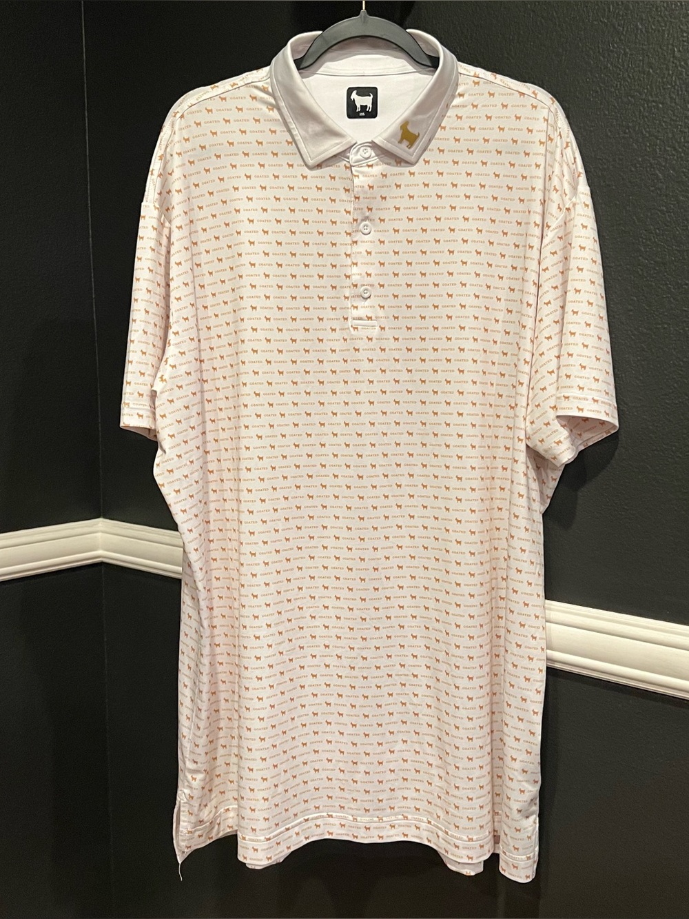 Goated Men's White and Gold All Over Print Short Sleeve Performance Polo 3XL